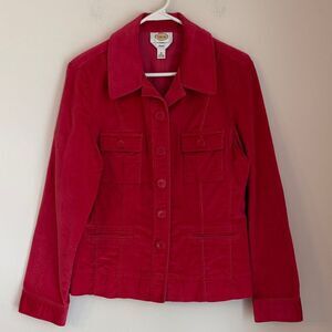 Talbots Vintage velvet soft red stretch Utility chore coat Jacket Womens 10 EUC